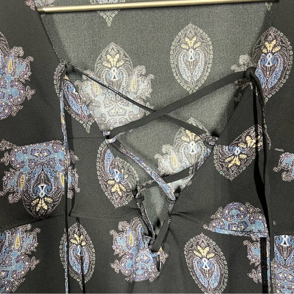 Kobi Halperin Womens Black Blue Paisley Ruffle Lace Up Sill Blouse Size Large - Picture 4 of 10